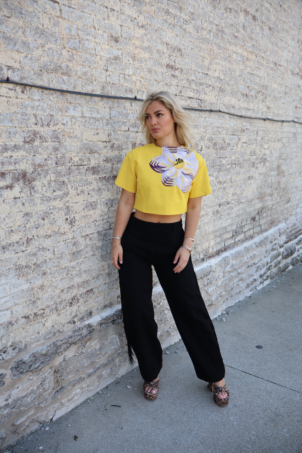 THE GRACE TOP- YELLOW W/ 3D FLORALS