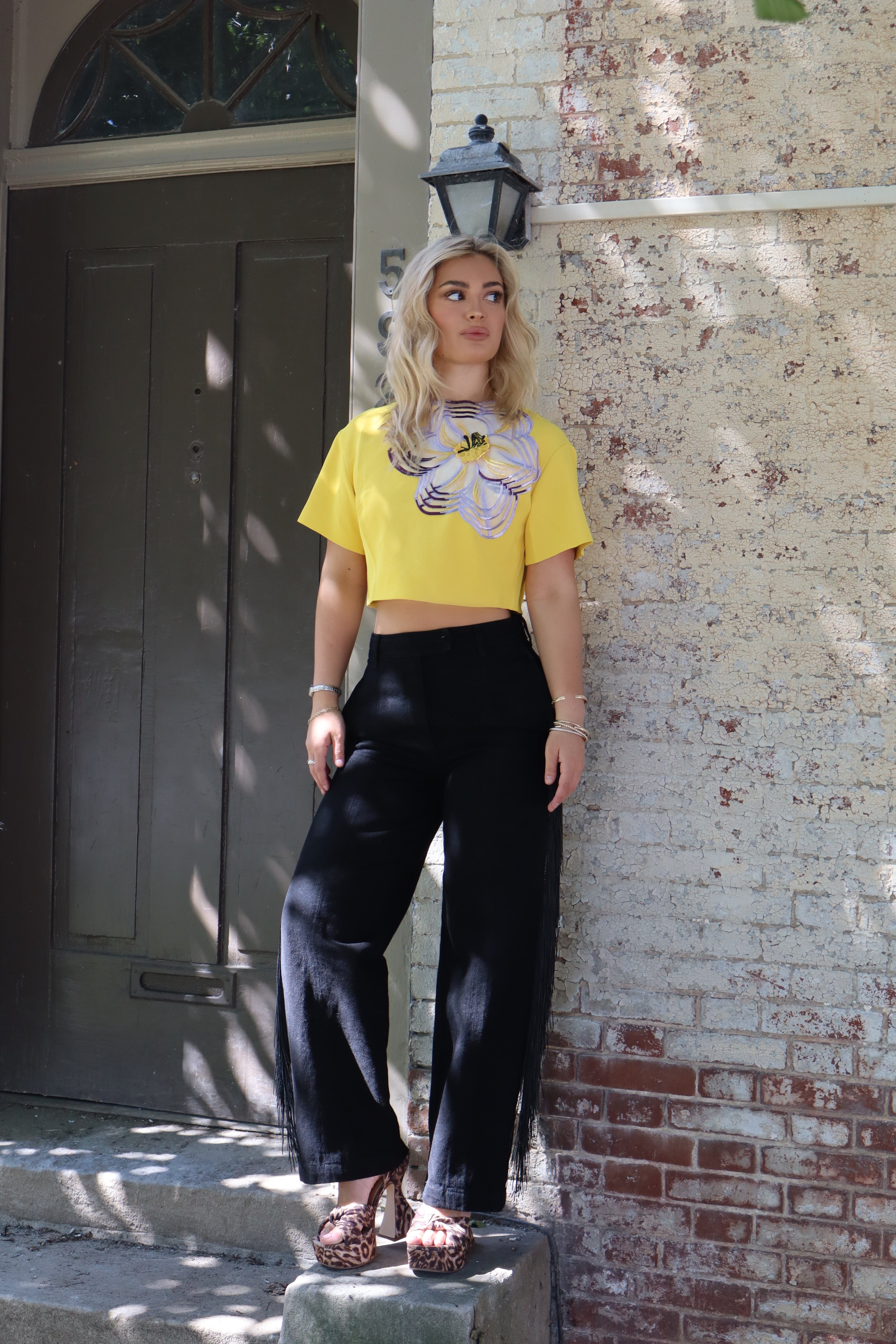 THE GRACE TOP- YELLOW W/ 3D FLORALS