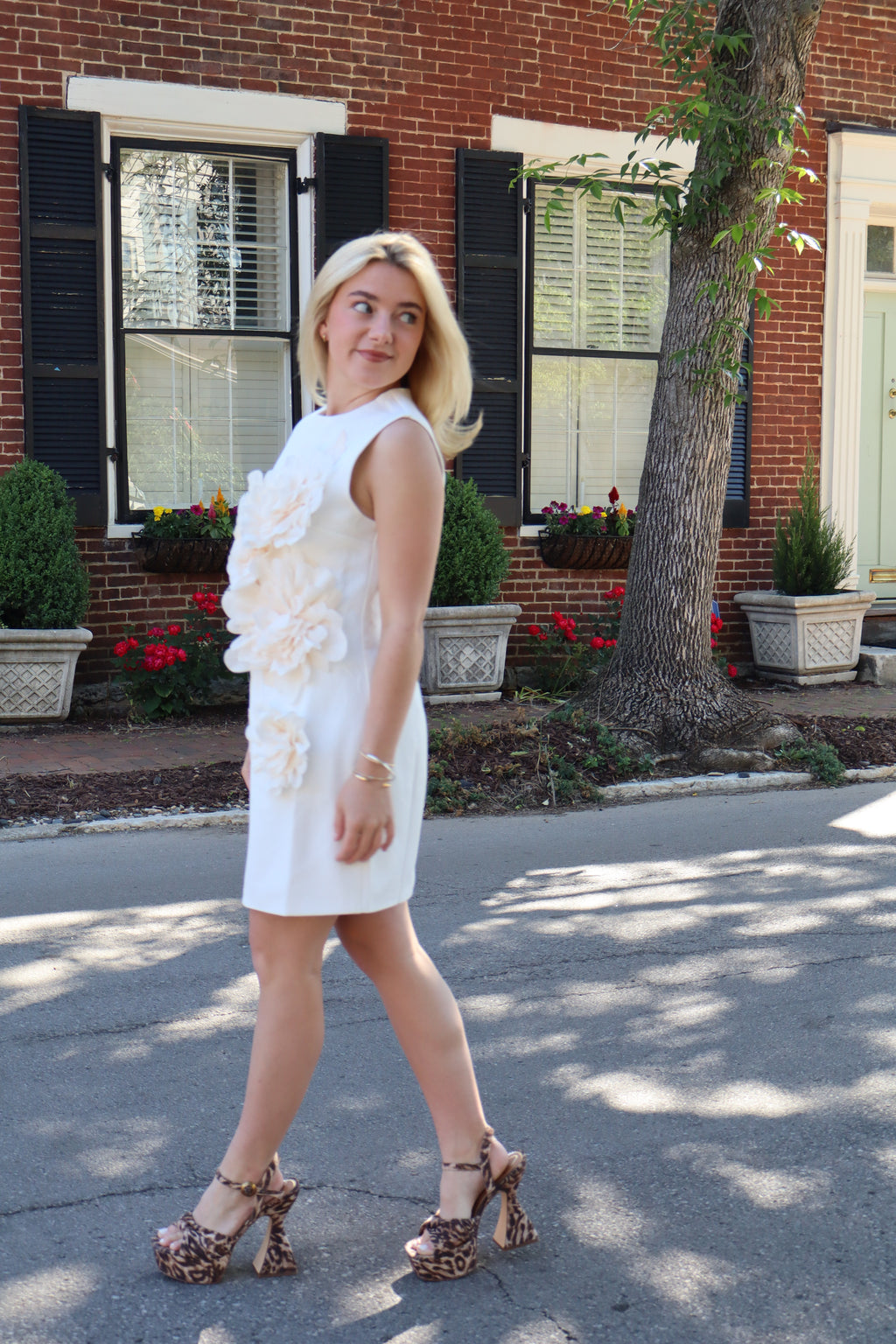 THE MARIE DRESS- WHITE W/ 3D FLOWERS