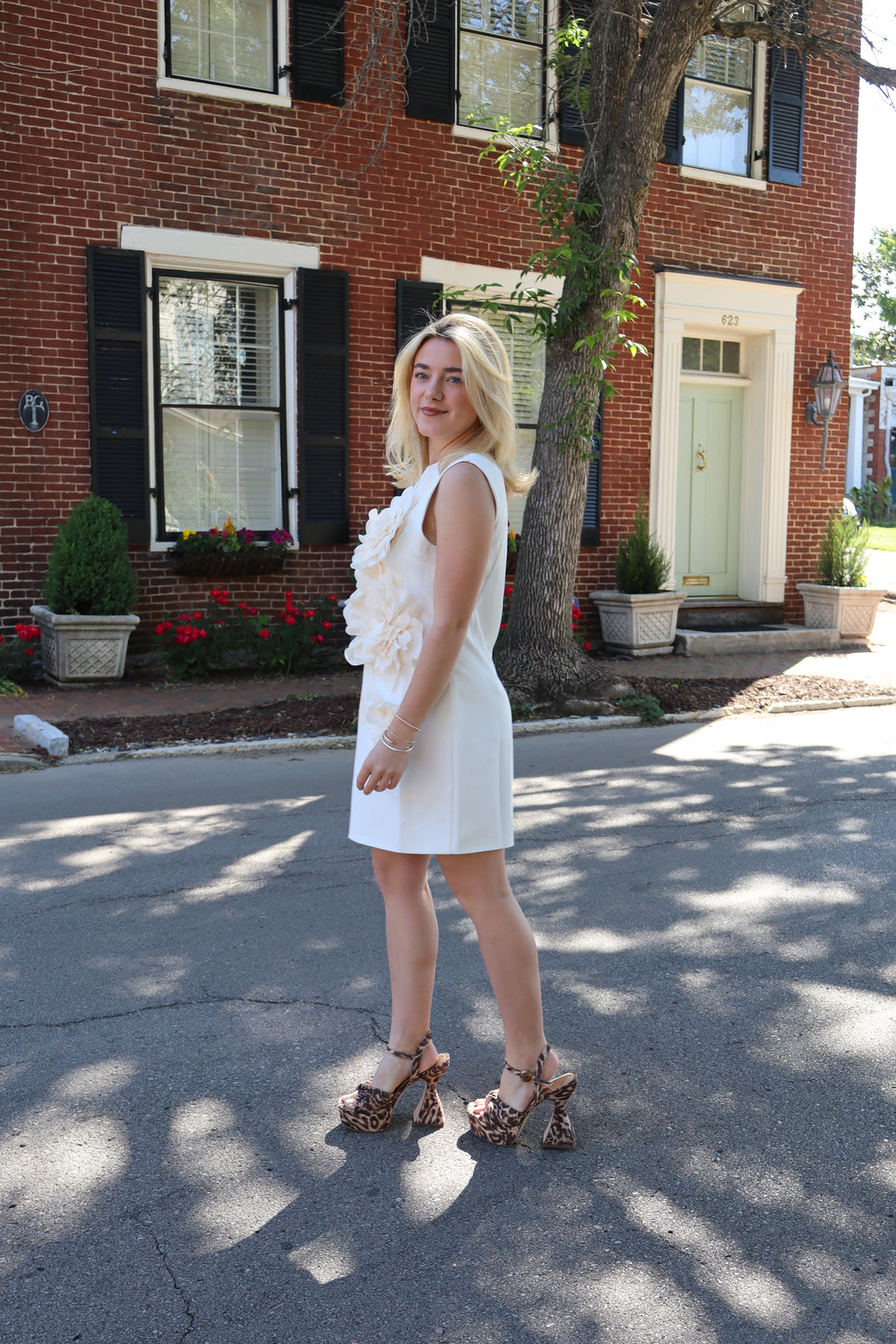 THE MARIE DRESS- WHITE W/ 3D FLOWERS
