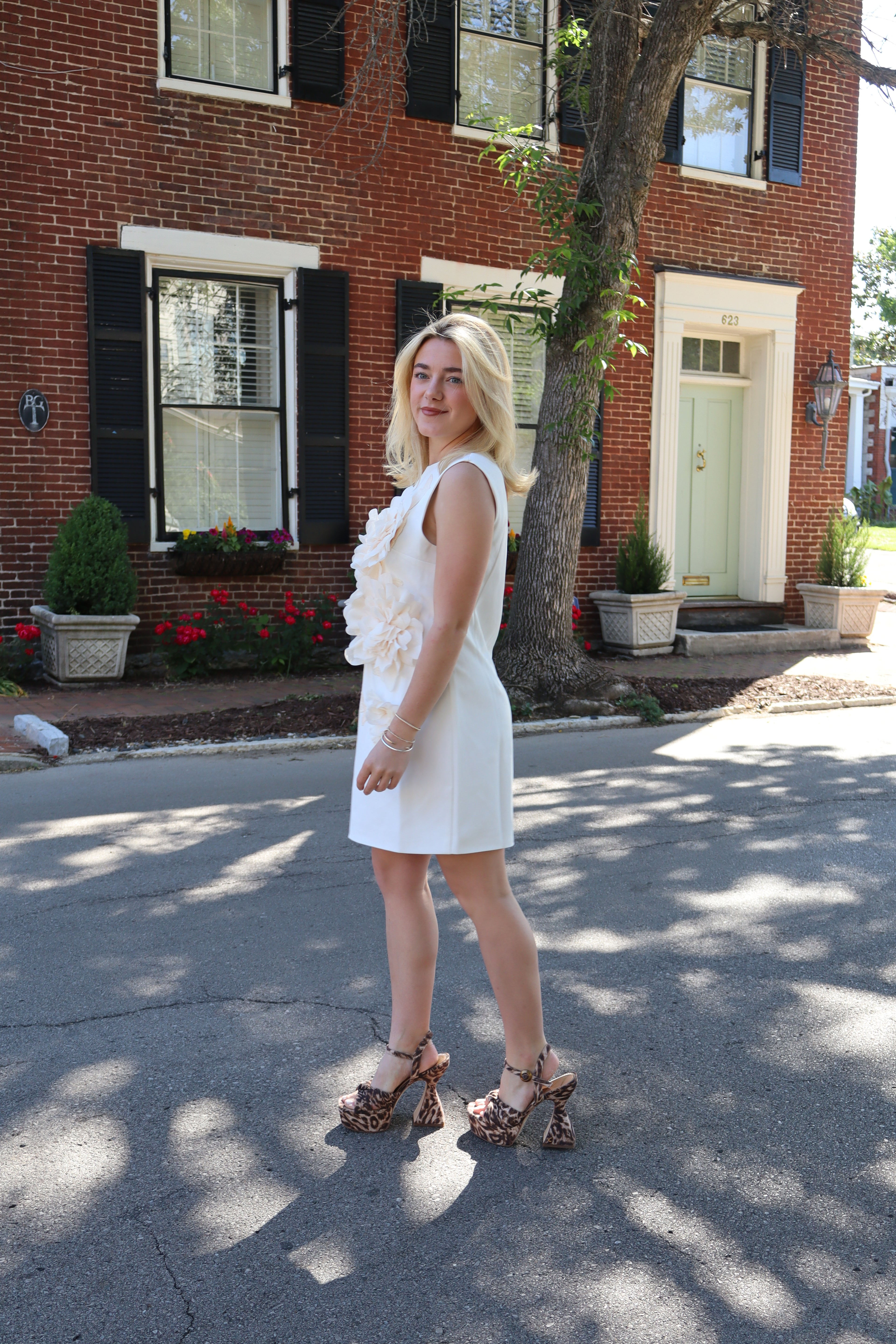 THE MARIE DRESS- WHITE W/ 3D FLOWERS