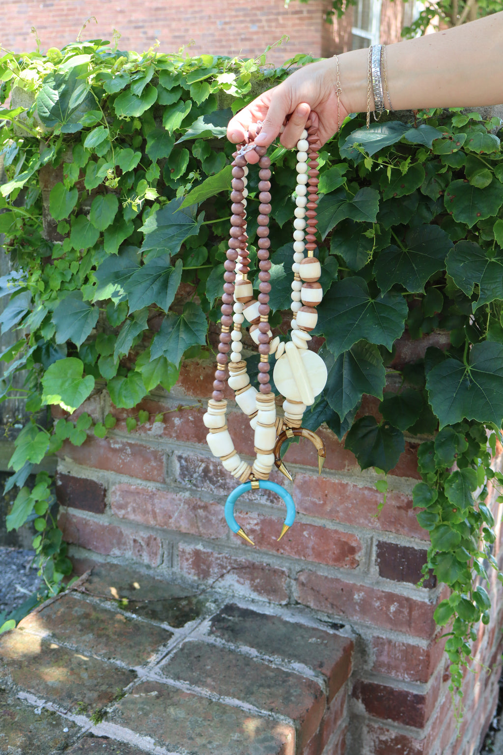 THE KATHERINE - BEADED HORN NECKLACE