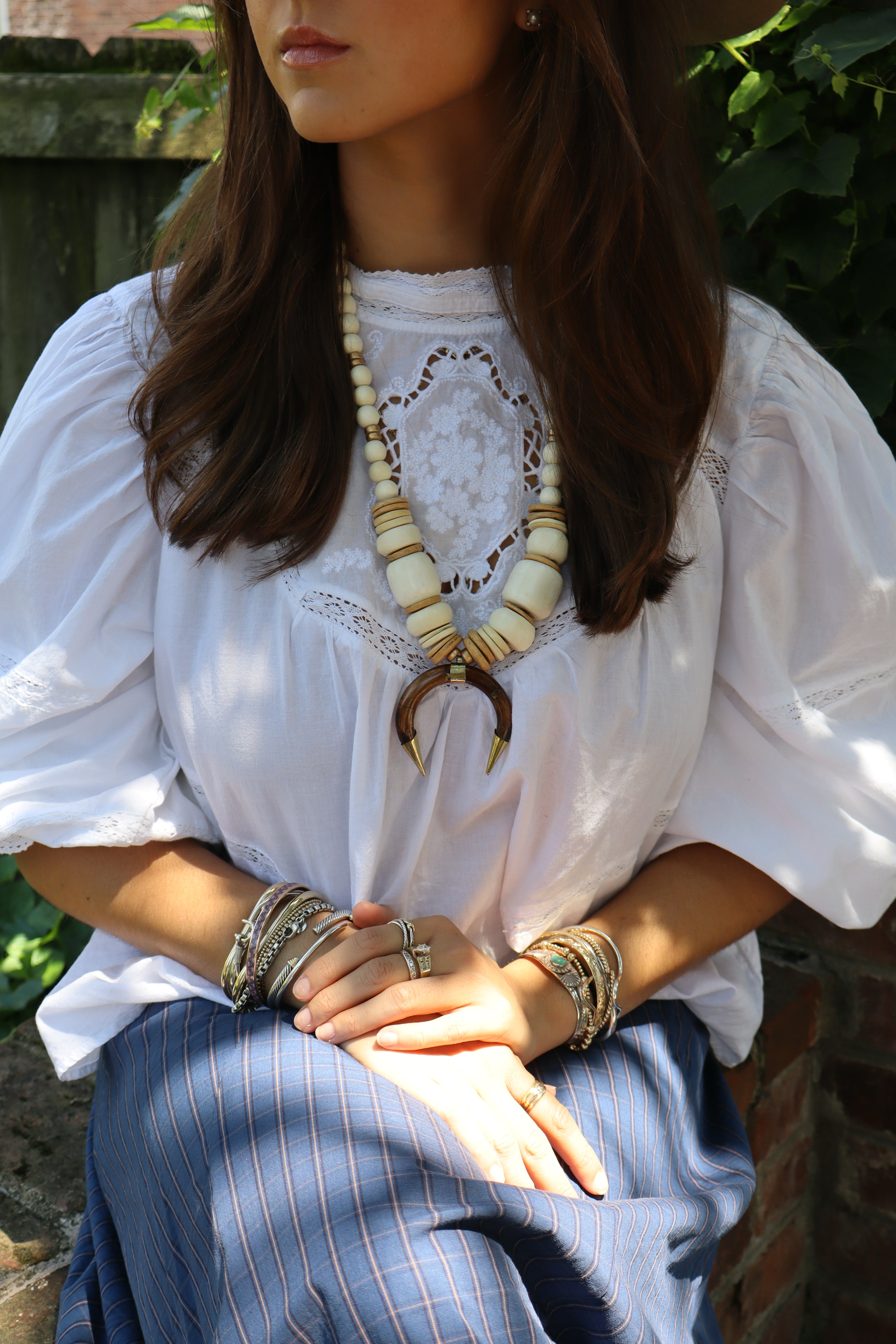 THE KATHERINE - BEADED HORN NECKLACE