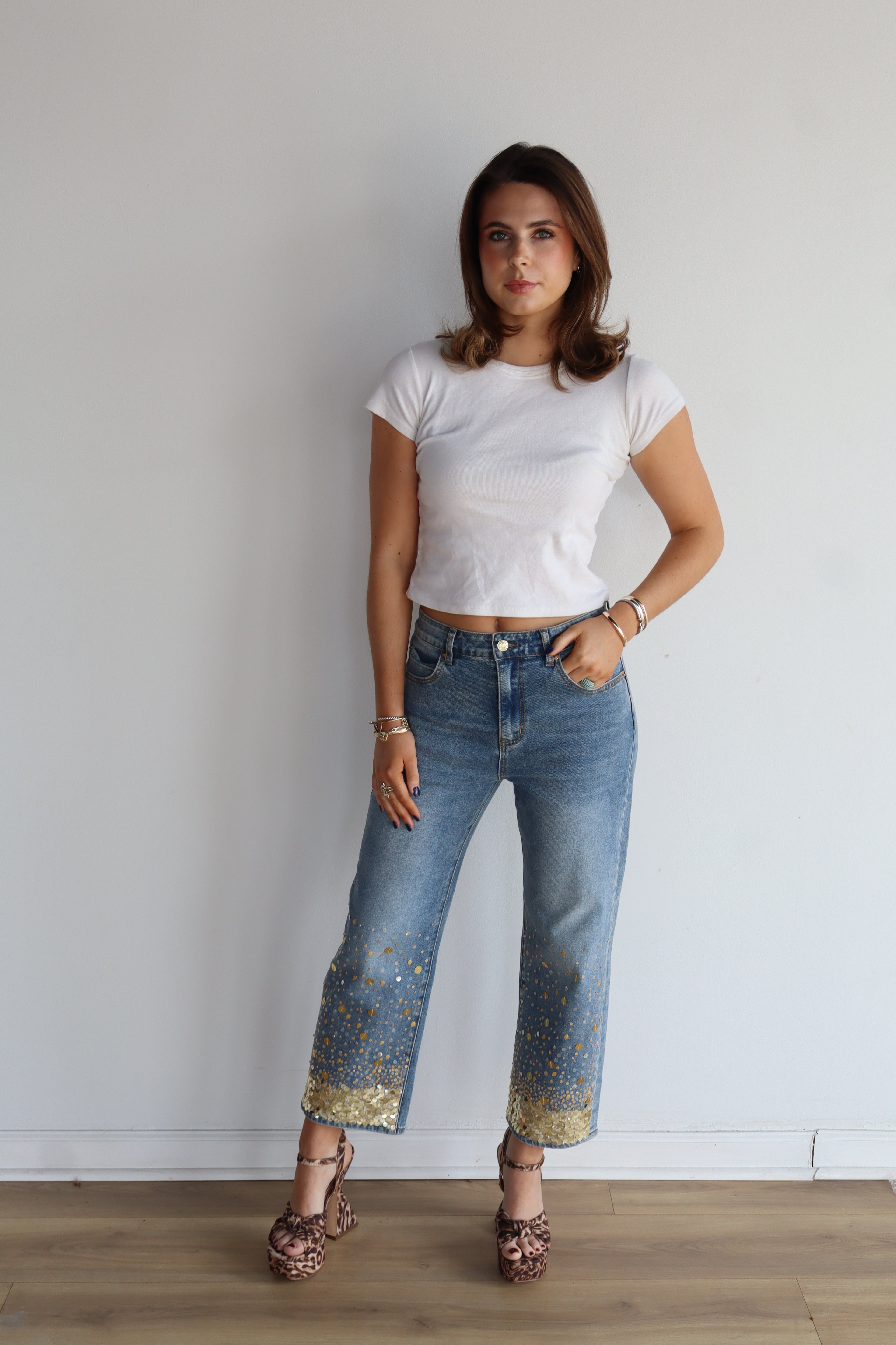 THE WAYNE JEANS - GOLD SEQUIN BLUE