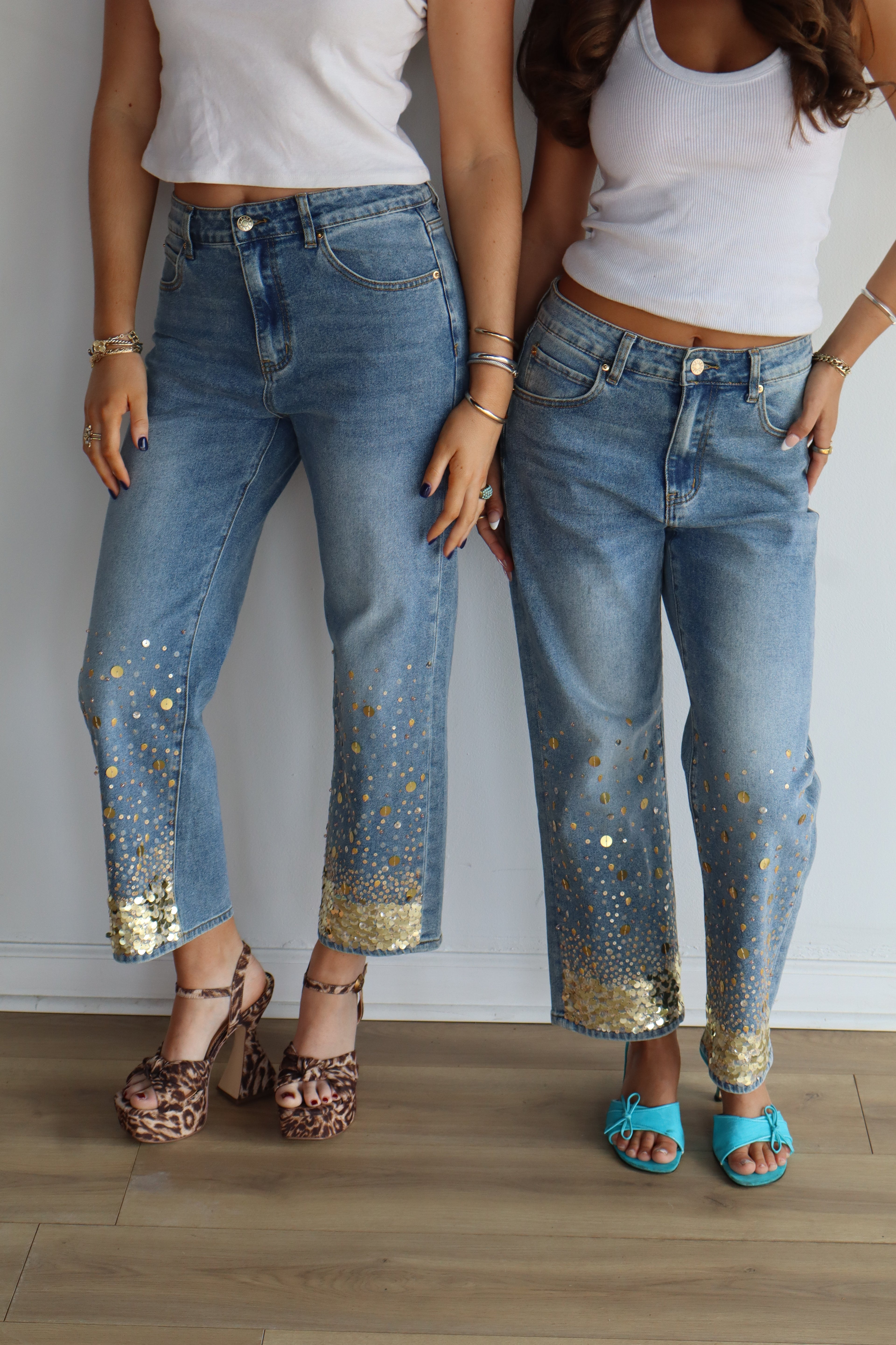 THE WAYNE JEANS - GOLD SEQUIN BLUE