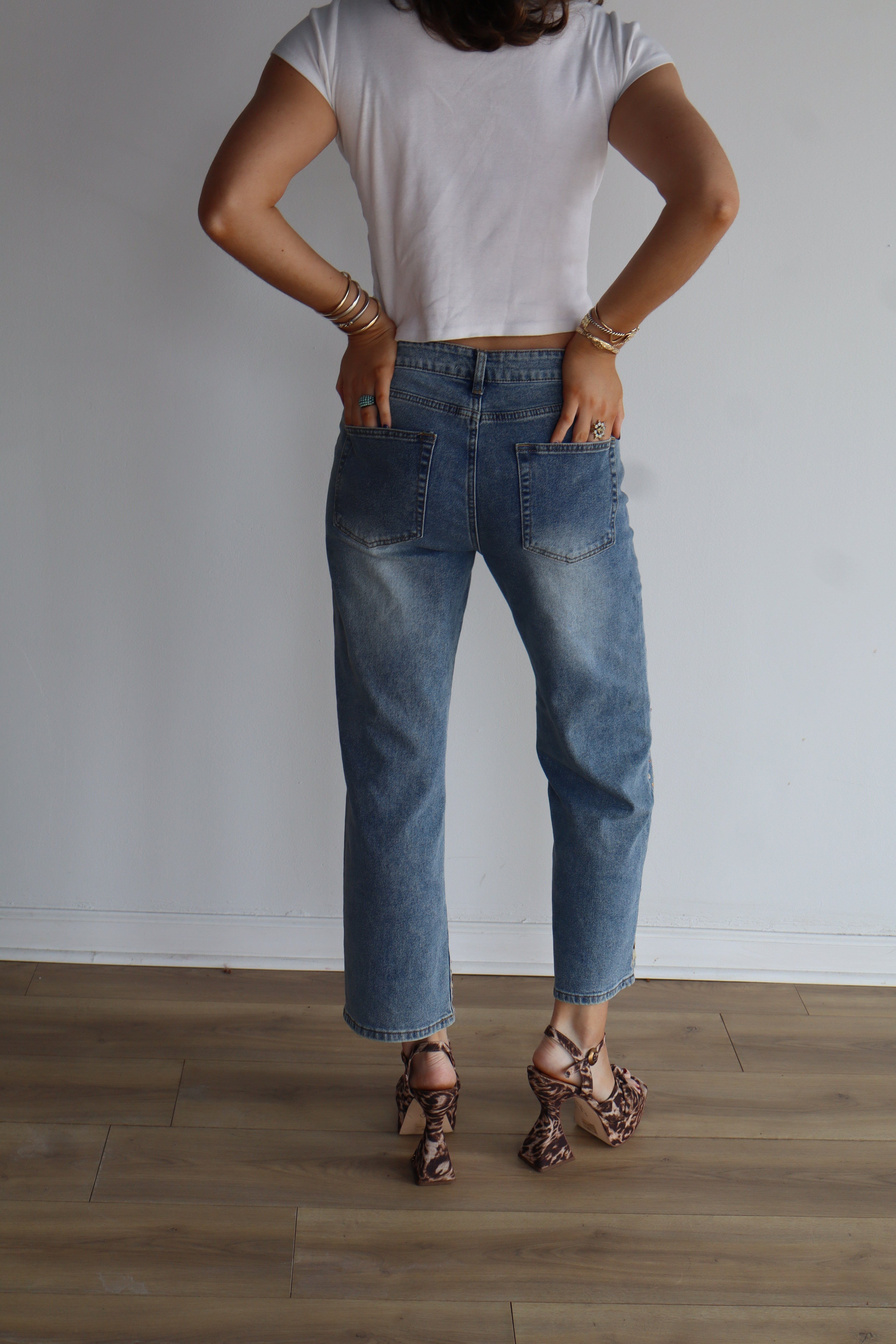 THE WAYNE JEANS - GOLD SEQUIN BLUE